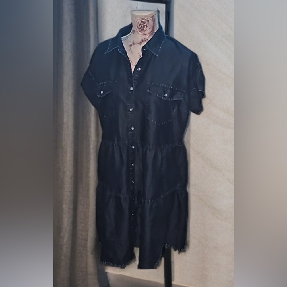 Given Kale Jean style blue button down short-sleeved dress size Small